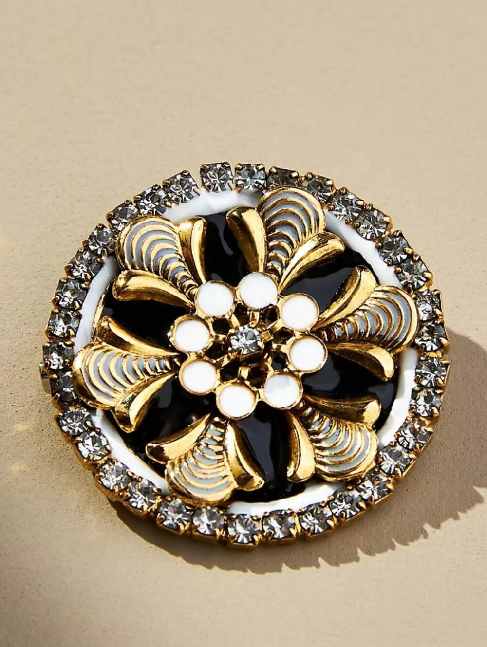 Anthropologie Tova Flower Crystal Brooch - black, gold
